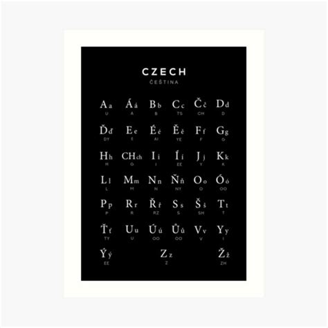 "Czech Alphabet Chart, Czech Republic Language Chart, Black" Art Print ...