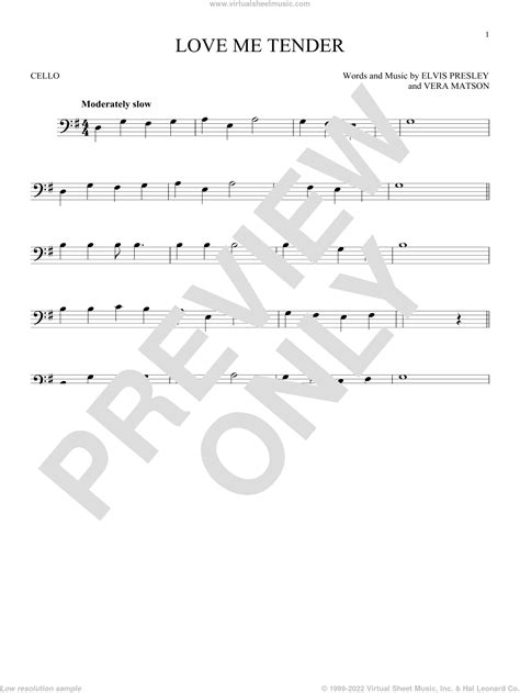 Love Me Tender Sheet Music For Cello Solo Pdf Interactive