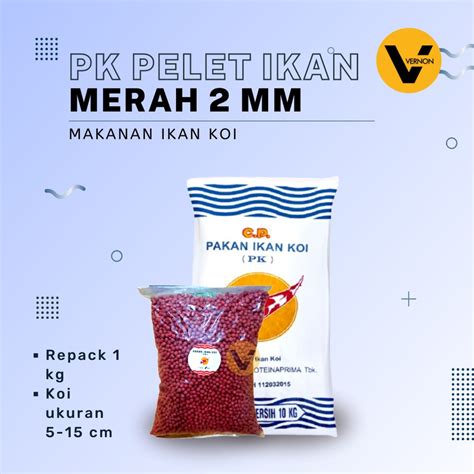 Jual REPACK Makanan Pakan Ikan Koi PK Pelet Ikan MERAH 2mm 5mm Berat 1