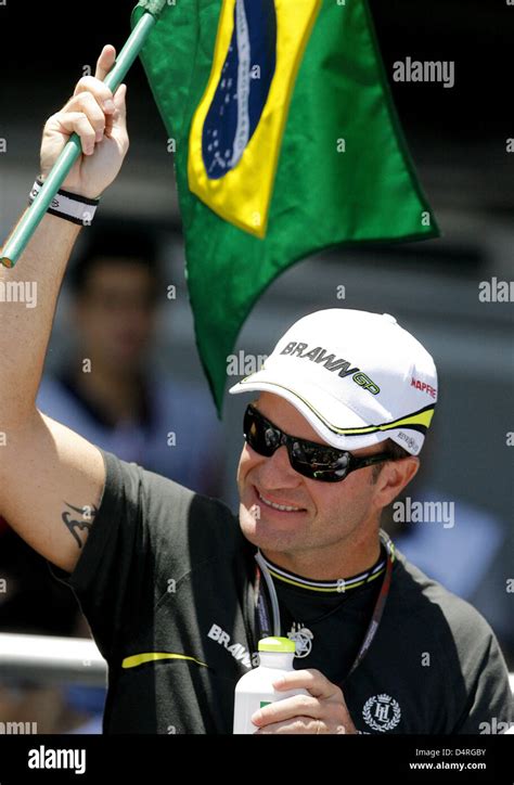 Brazilian Formula One Driver Rubens Barrichello Of Brawn Gp Waves A