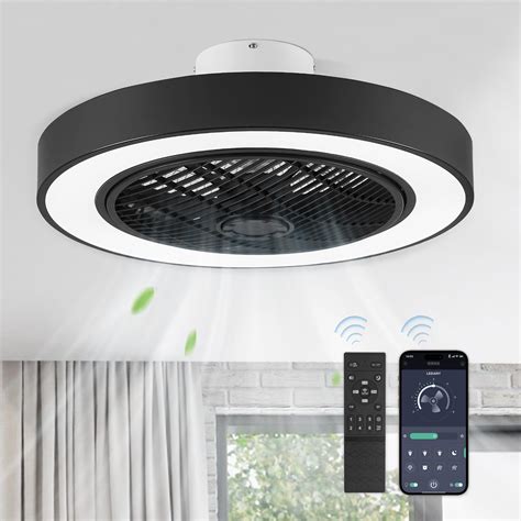 Lediary In Enclosed Ceiling Fan With Light And Remote Black Modern