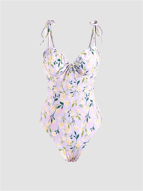 Ditsy Floral Tie Front Underwire One Piece Swimsuit Cider