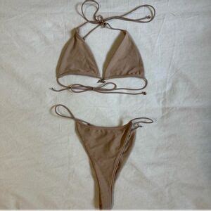 I AM GIA Swim Nwt Iamgia Bambi String Bikini In Nude Tan Beige Brown With Gia Silver Charm