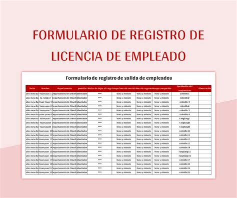 Plantilla De Excel Formulario De Registro De Licencia De Empleado Y