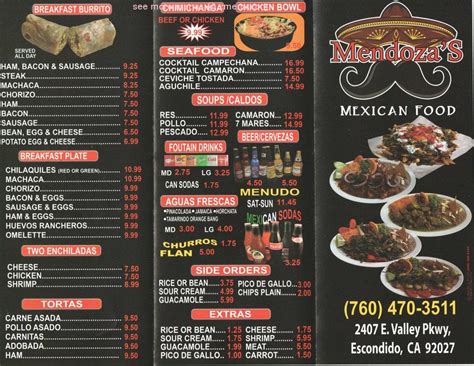 Online Menu Of MendozaÕs Mexican Food Restaurant Escondido California 92027 Zmenu