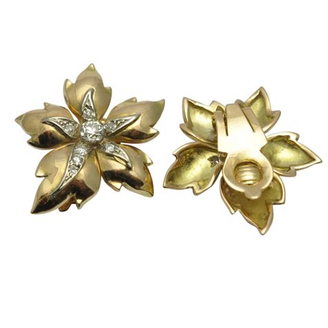 Diamond 18ct Gold Clip On Flower Earrings - Plaza Jewellery