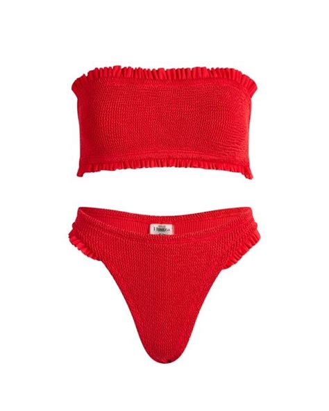 Hunza G Tracey Frill Bandeau Bikini In Red Lyst