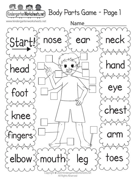 Body Parts Game Worksheet Pdf