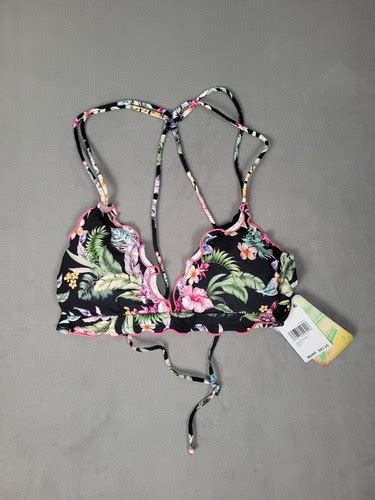 Hobie Womens Standard Banded Ruffle Bralette Bikini Swimsuit Top Large