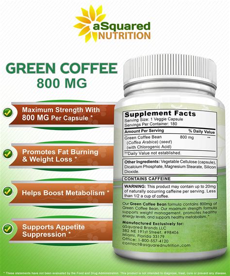 Asquared Nutrition Natural Green Coffee Bean Formula Capsules Max