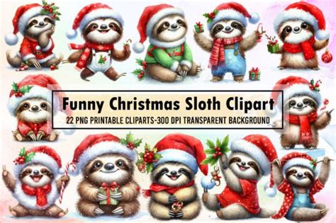 Funny Christmas Sloth Clipart Bundle Graphic By Sublimation Artist