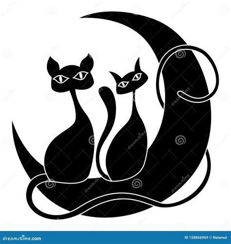 Silhouette Of Cat And Pussy On Moon Cartoon Vector CartoonDealer