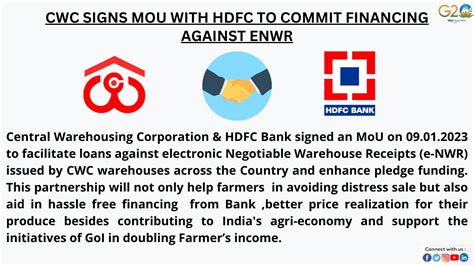 central warehousing corporation  twitter cwc signs mou  hdfc