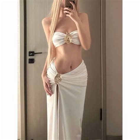 Set Bikini đồ bơi bộ áo quây chân váy xẻ tà trắng thời thượng LB21 Lanbishop Shopee Việt Nam