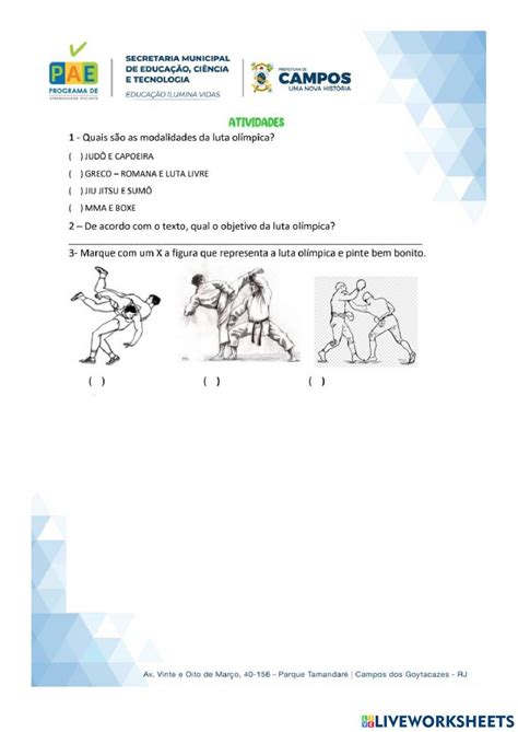 Atividades Sobre Lutas Para Imprimir - Atividade Sobre Lutas Com Gabarito - RETOEDU