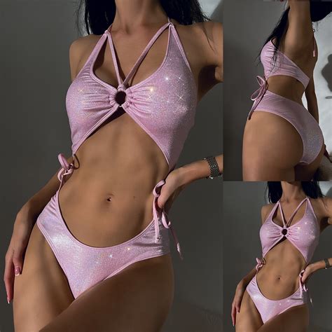 New One Piece Lace Up Hollow Pink Hot Gold Swimsuit Spot Bikini Women S Swimsuit And Bikini Price