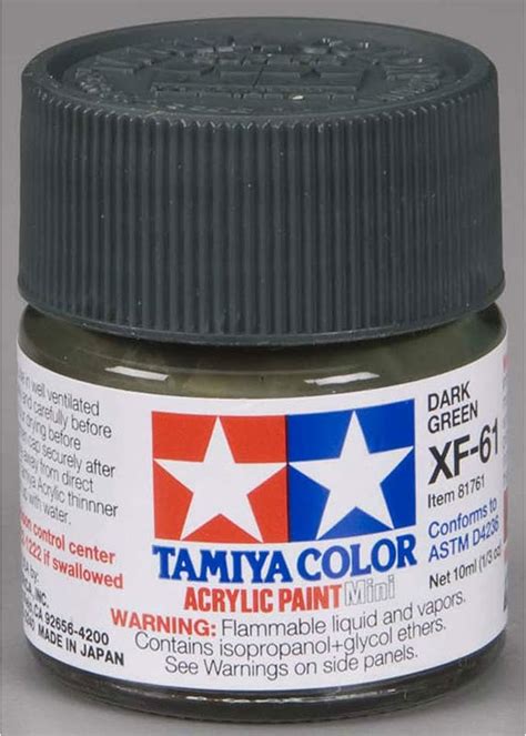 Tamiya 81761 Mini Acrylic Paint Matt Dark Green Bottle 10ml XF 61