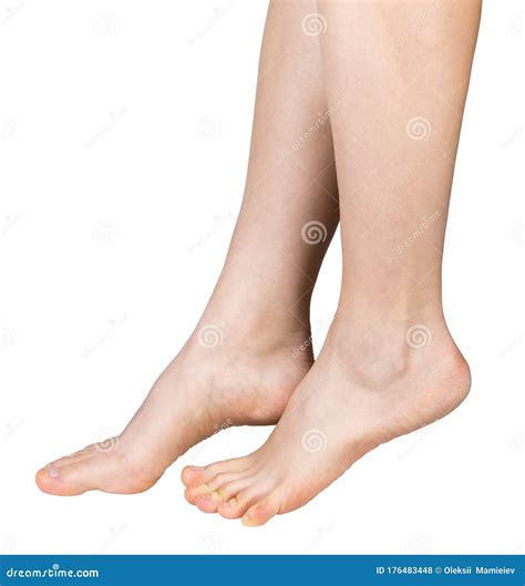 Naked Female Legs Stupas On Hips Closeup Side View Isolated On White Background Stock Photo