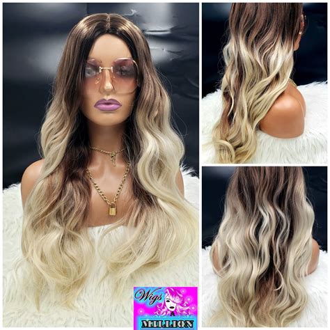 Stacy Ombre Ash Blonde Mix Wavy Wig Heat Resistant Etsy