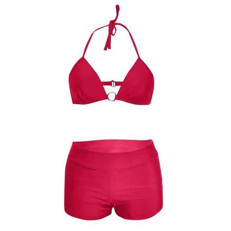 Maillot De Bain Femme Bikini Sexy Fendu Angle Plat De Couleur Unie Pour Femme Rouge