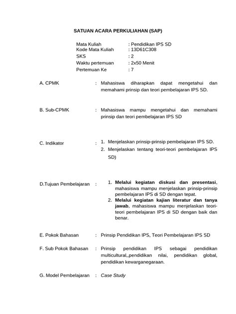 Satuan Acara Perkuliahan Mk Pendidikan Ips Sd Pdf