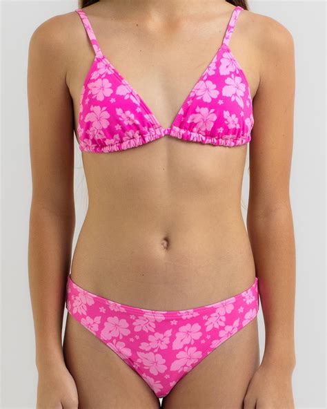 Shop Kaiami Girls Malibu Beach Triangle Bikini Set In Pink Fast