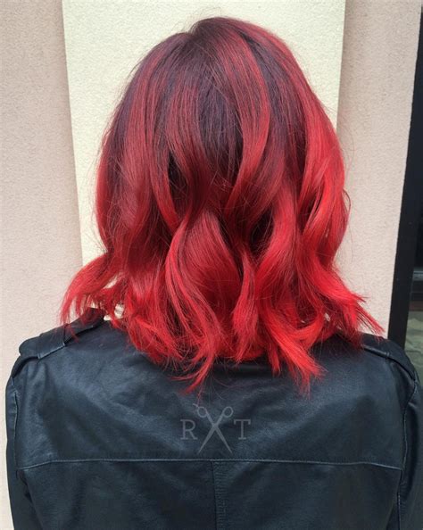 Vibrant Red Balayage Hair by Rachel at Avante on Main Street Salon ...