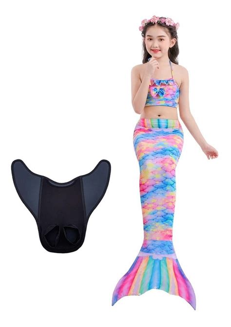 Set Sirena Cola Y Bikini Ni As Traje De Ba O Con Monoaleta Env O Gratis