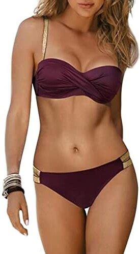 Yutdeng Costume Da Bagno Fascia Oro Fluorescente Due Pezzi Bikini Donna