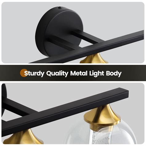 KAISITE Bathroom Light Fixtures 3 Light Black And Gold Vanity Light