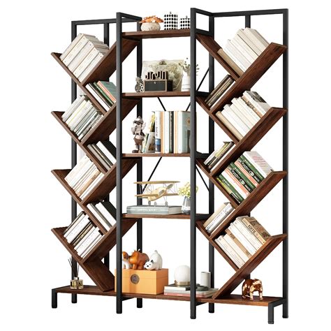 dwvo  tier tall bookshelf  wide tree bookcase industrial large