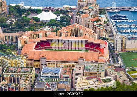 Aerial view of Stade Louis II in Monaco from Jardin exotique Stock ...