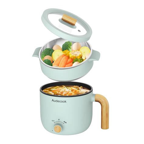 Audecook Electric Hot Pot With Steamer L Rapid Noodles Cooker Portable Nonstick Mini