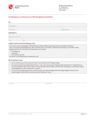 Fillable Online Melderegisterausk Nfte Einwilligungserkl Rung Formular