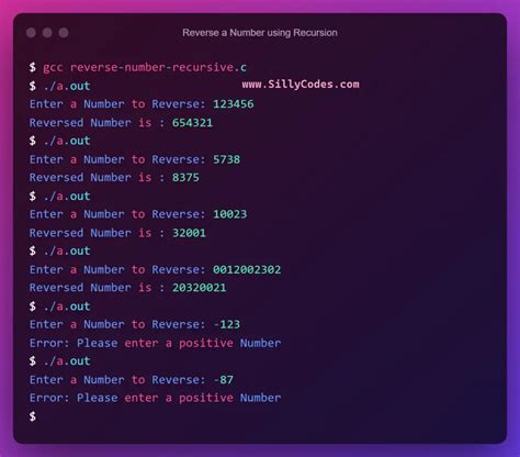 Reverse A Number Using Recursion In C Language Sillycodes