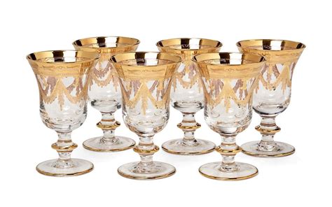 Interglass Italian Crystal Wine Glasses Vintage Design 24kt Gold Hand