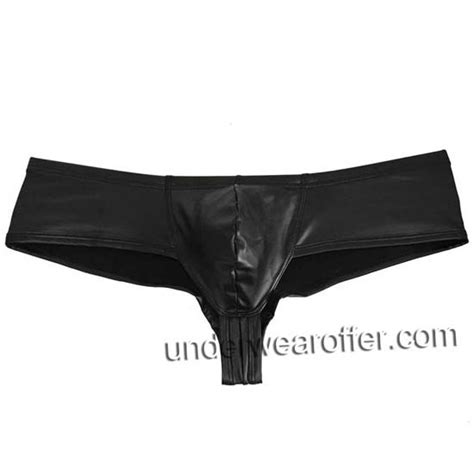 Men Leather Like Stretch Bikini Boxer Underwear Cheeky Briefs Micro Thong Boxers MU85X