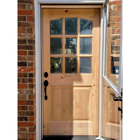 Modern Farmhouse Knotty Alder 9 Lite Glass Round Top Door Krosswood