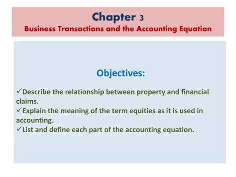 Ppt Chapter 3 Business Transactions And The Accounting Equation