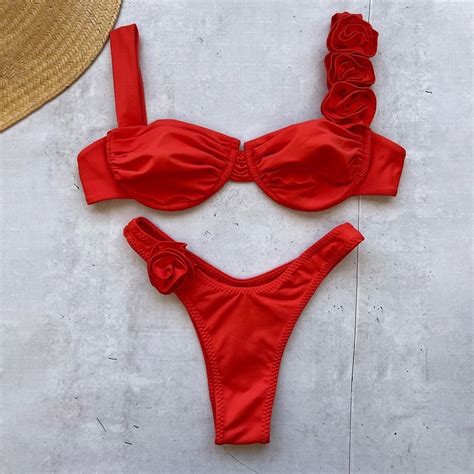 Bltiby Bikini Set For Women Two Piece Swimsuits Low Rise Solid Colour Spaghetti Straps Tops With