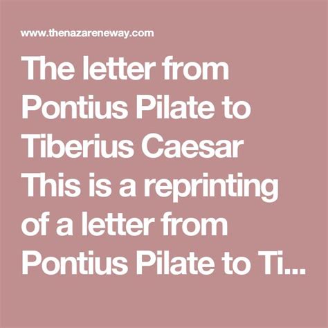 The Letter From Pontius Pilate To Tiberius Caesar This Is A Reprinting