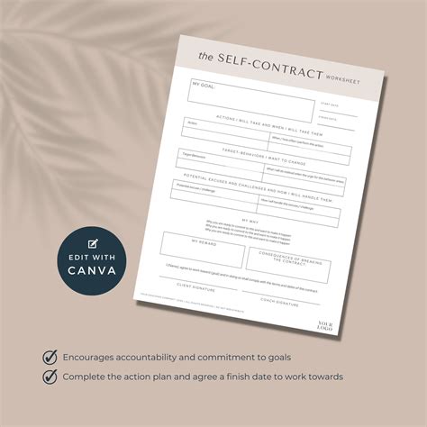 Self Contract Client Worksheet, CANVA TEMPLATE, Coaching Resources for
