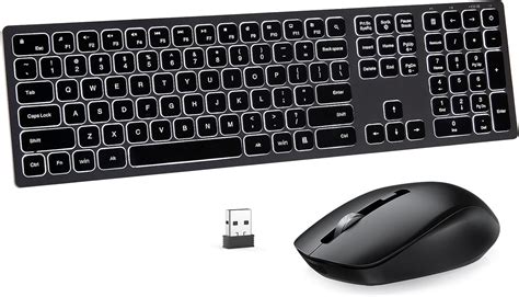 Wireless Backlit Keyboard And Mouse Combo Light Up Silent Keys 24g Full Size Rechargeable