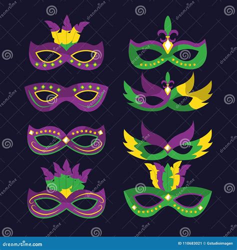 Mardi Gras Carnival Masks With Feathers Differents Style Stock Vector