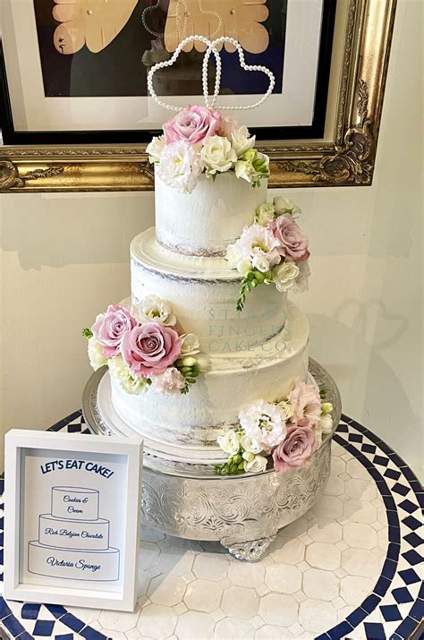 3 Tier Semi Naked Wedding Cake Friern Manor Brentwood June 2023 Sticky Fingers Cake Co