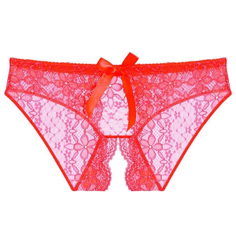 Tawop Womens Panties Crotchless Plus Size Sexy Underwear Lace Bow Bikini Panties Pearl Silky