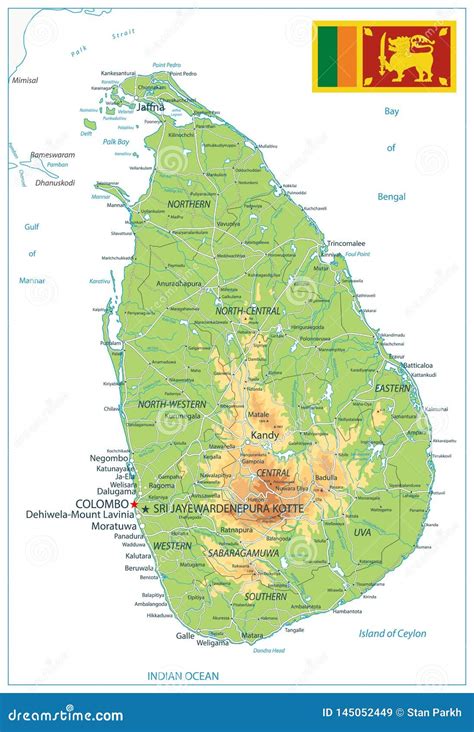 Sri Lanka Physical Map Isolated On White Stock Vector Illustration Of