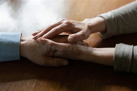 Affectionate Middle Aged Woman Touching Mature Man Hand Share Hope Stock Image Image Of Middle