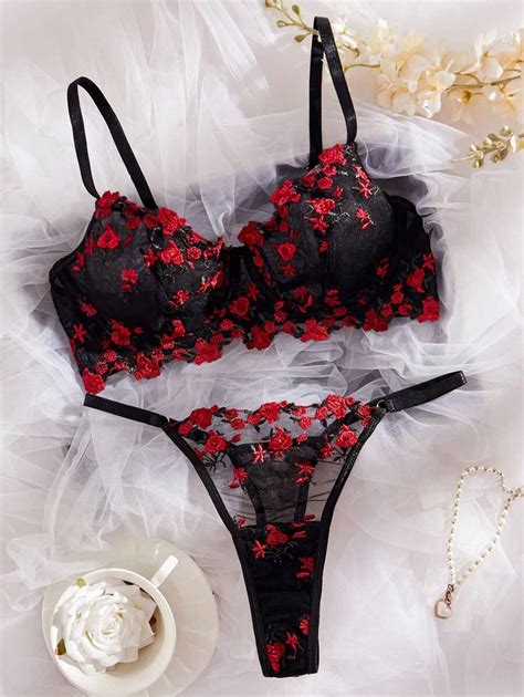 Women S Sexy Floral Embroidered Bra Panty Lingerie Set Rave Shein Usa