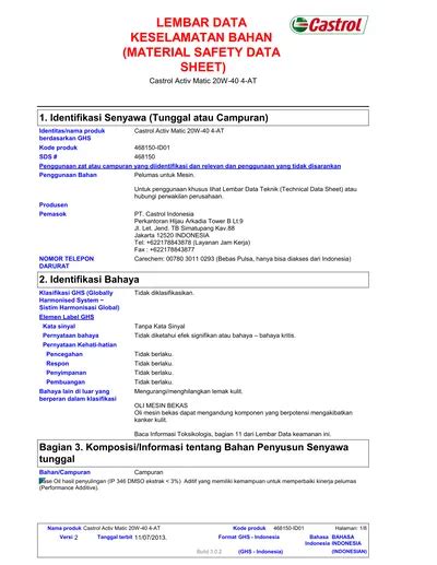LEMBAR DATA KESELAMATAN BAHAN MATERIAL SAFETY DATA SHEET